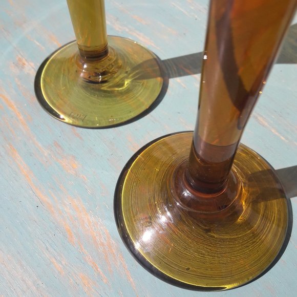 Vintage Golden Wine Goblets Bubble Glass Handmade Signed French Artist France - Picture 13 of 16